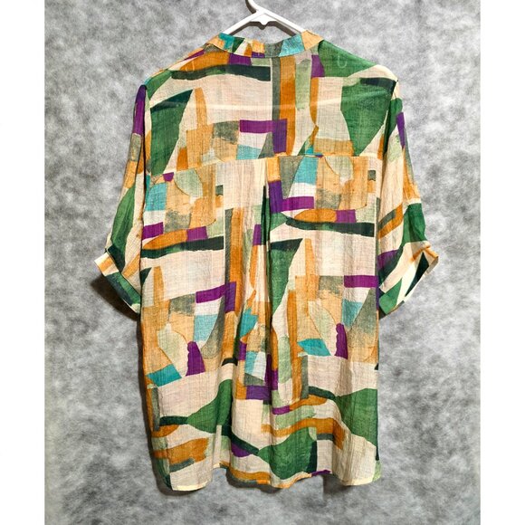 Creation Women's Sz M SemiSheer blouse top  3/4 Sleeve, Hi-lo - Picture 2 of 3